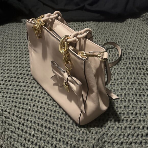 ๐ Michael Kors Jane Large Satchel Shoulder Bag - Blush Pink Leather Gold Chain - Picture 9 of 14
